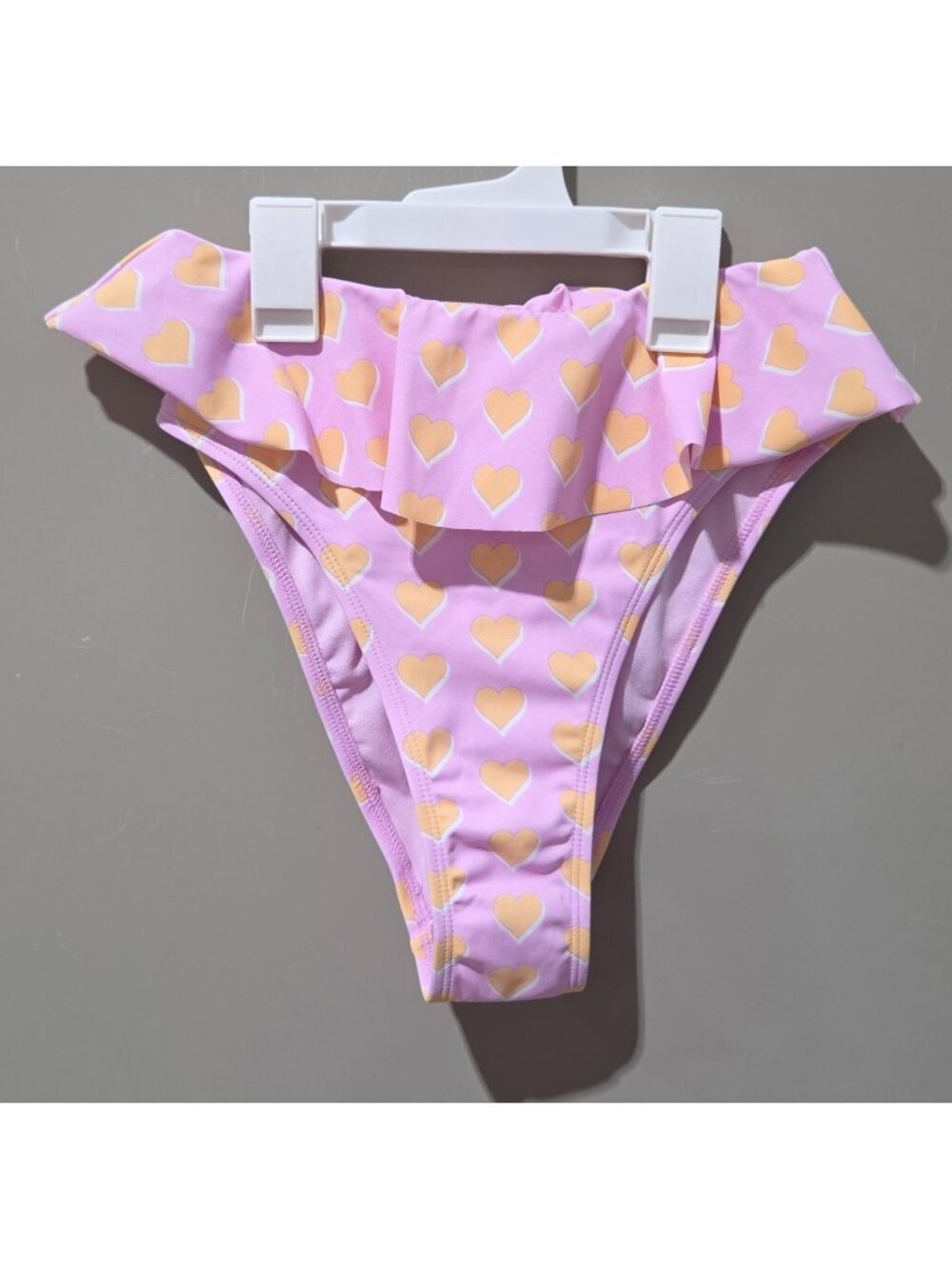 Stoney Clover Lane Flutter Trim Heart Print Cheeky Bikini Swim Bottom -- XS 0/2